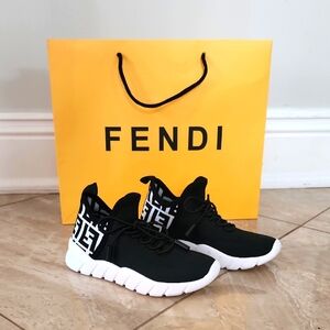 Fendi Monogram Black and White High-Top Sneakers